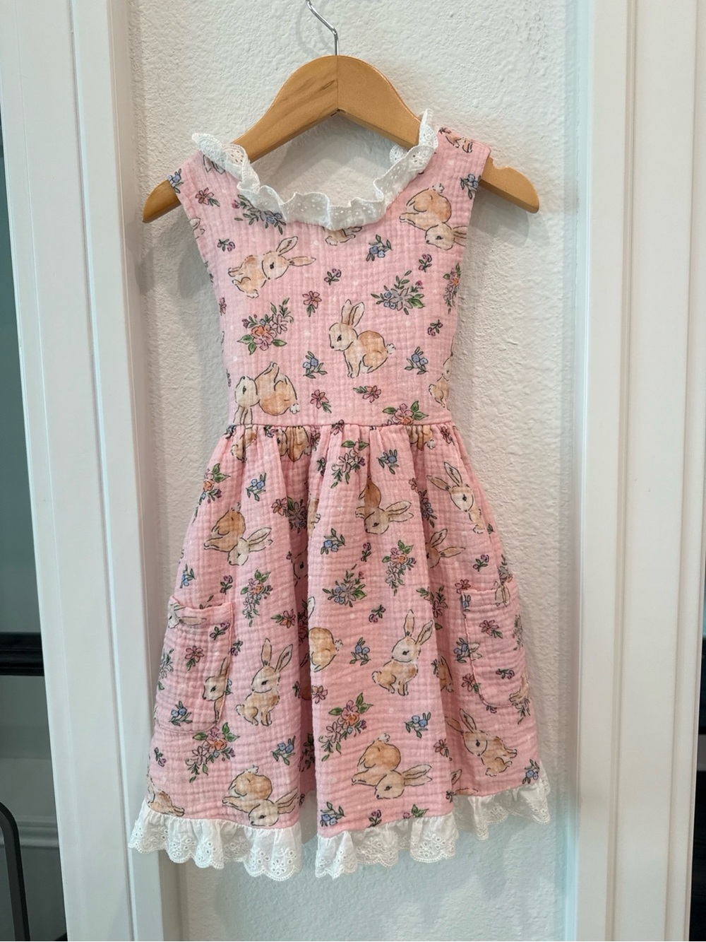 Cheeky Plum Girls Pink Bunny Floral Lace Trim Dress Size 5T